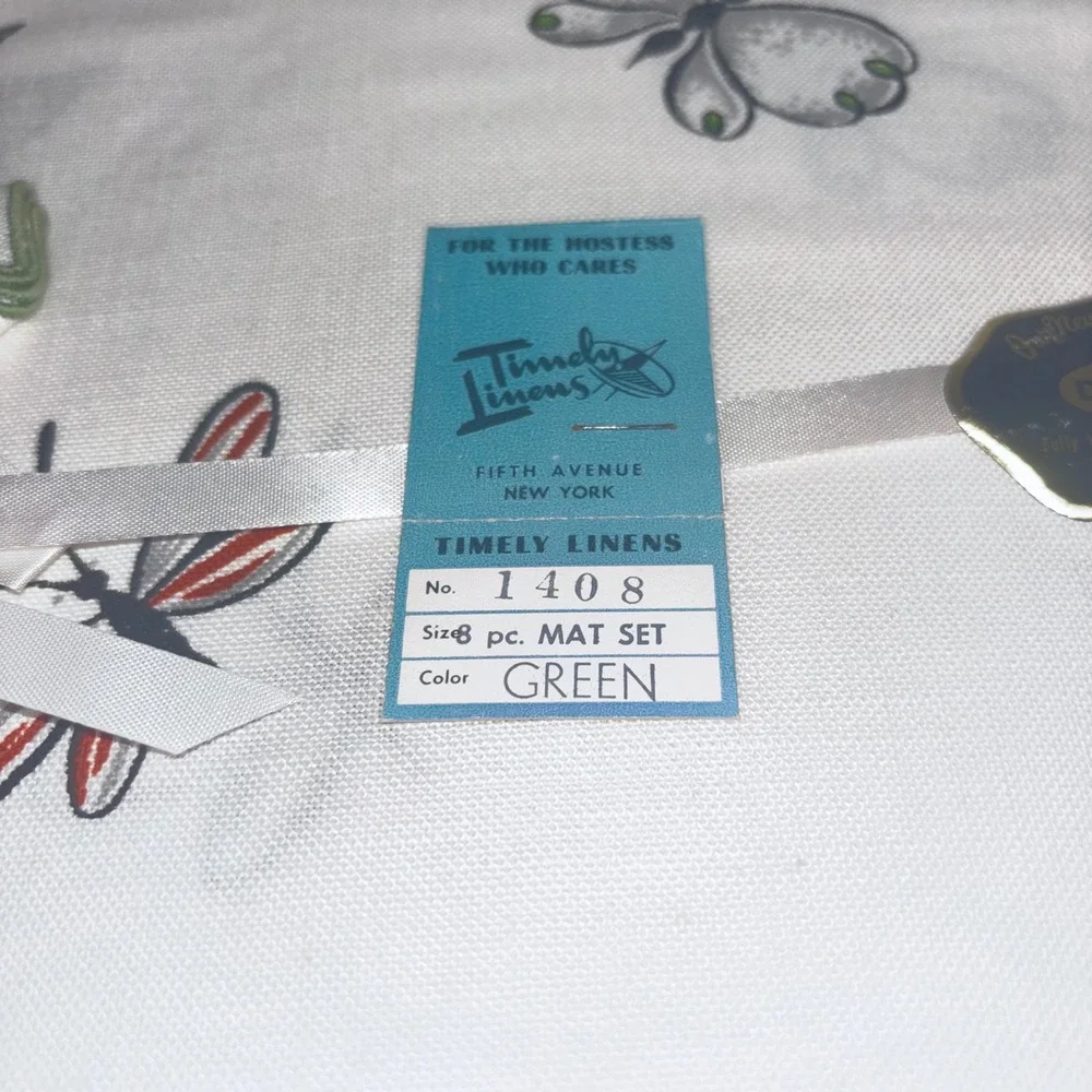 Vintage Timely‎ Linens | 8pc Set | Embroidered Butterfly | MCM | NEW Small Flaw